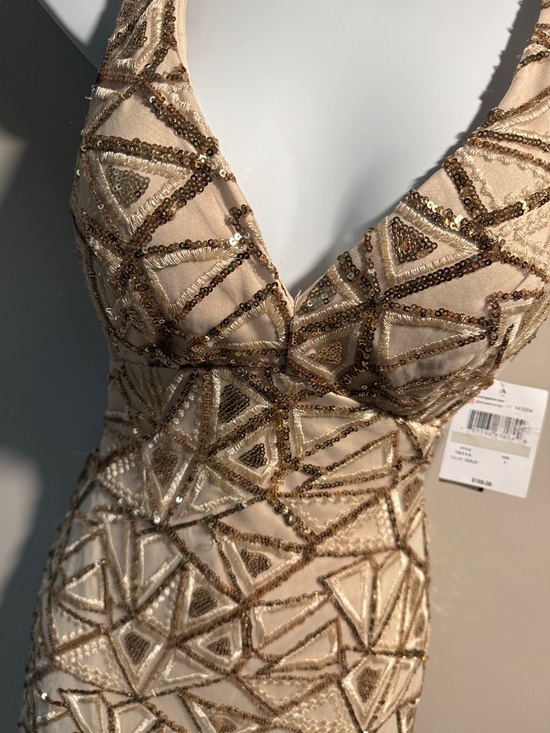 Morgan & Co. Gold Sequin V-Neck Evening Dress